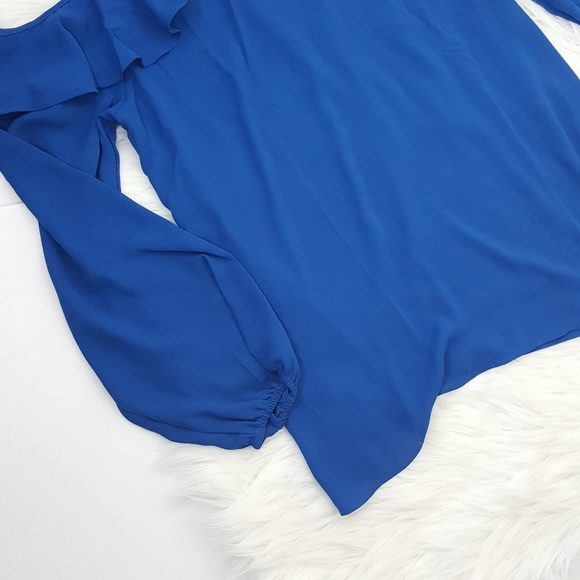 LOFT | Ruffle Cold Shoulder Mixed Top - Picture 6 of 8